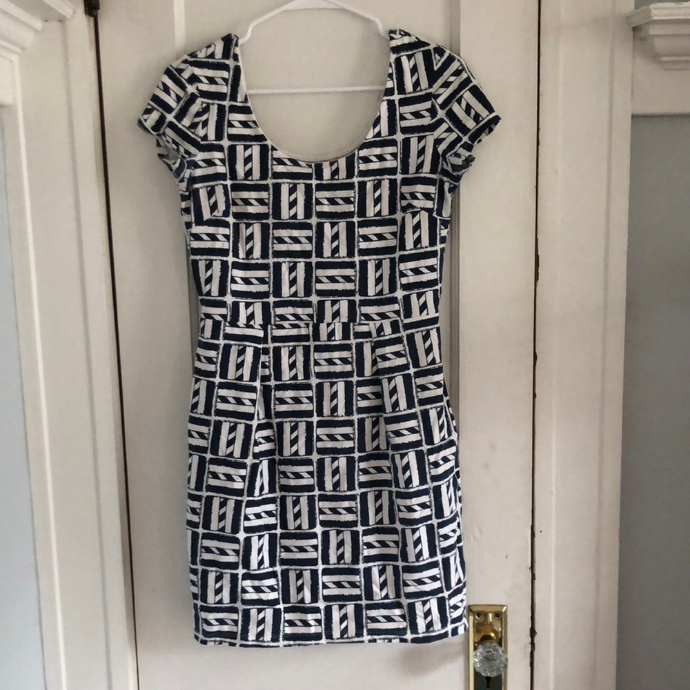Mahi Gold Blue & White print dress